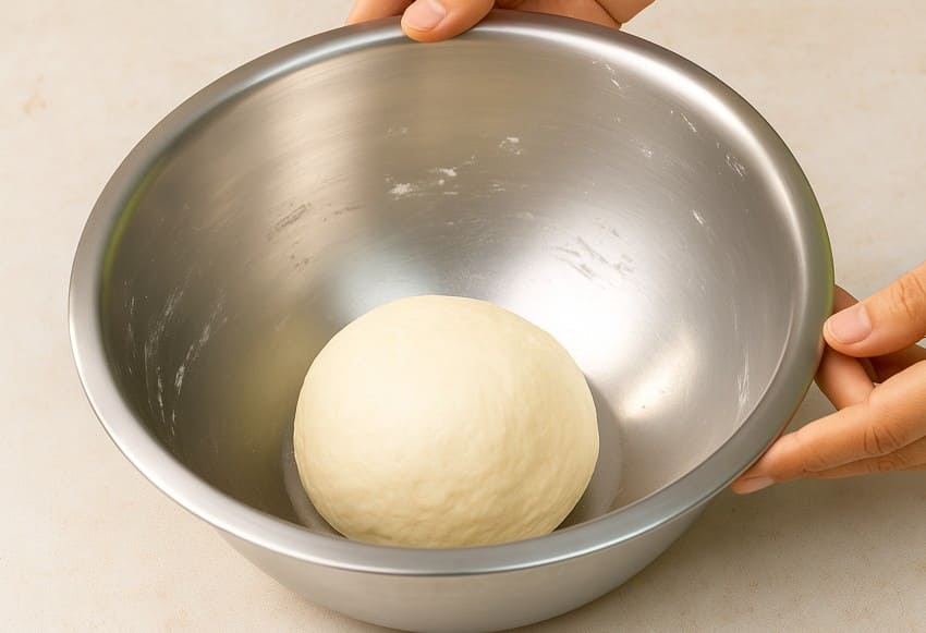 मैदा, दही, बेकिंग पाउडर और चीनी मिलाकर नरम और स्मूद डो तैयार किया गया